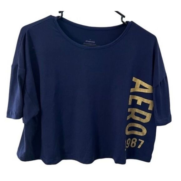 Aeropostale Cropped Short Sleeve T-Short With Gold Writing - Picture 1 of 4